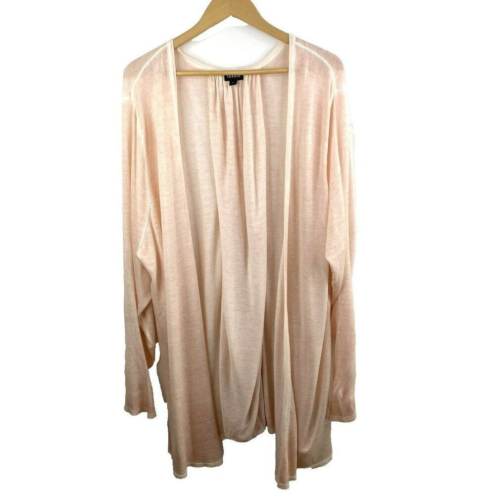 Torrid Cardigan Sweater Plus Size 5X Pink Knit Open Long Sleeve Lace Up Back